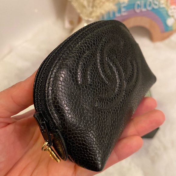 🎀 CHANEL CC Logo Coin Case Purse Mini Pouch Caviar Skin Leather Black - Picture 9 of 9